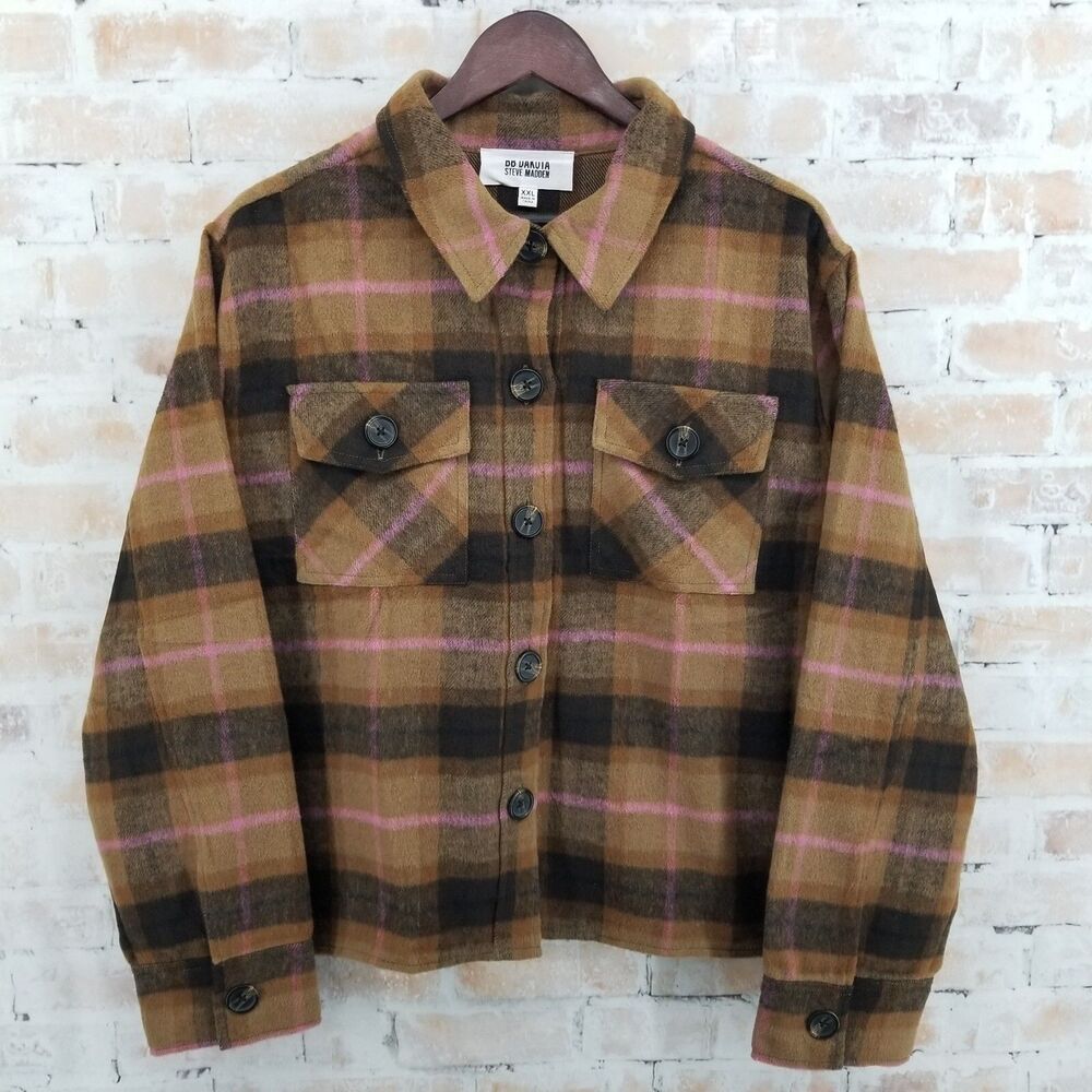 NWT BB Dakota by Steve Madden Boxy Shacket Jacket Brown Purple 2XL Button